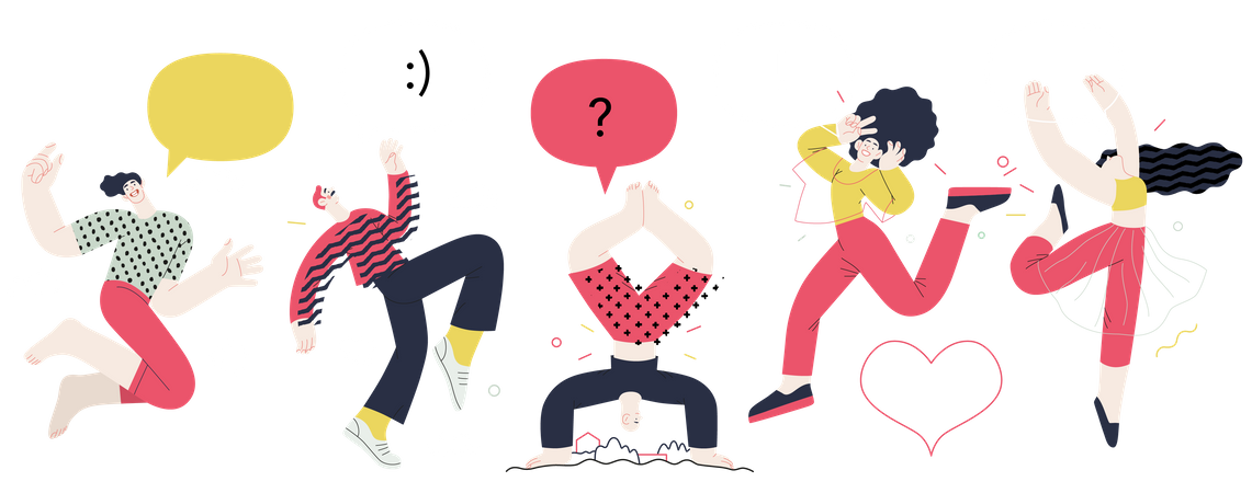 Les gens sautent joyeusement en l’air  Illustration