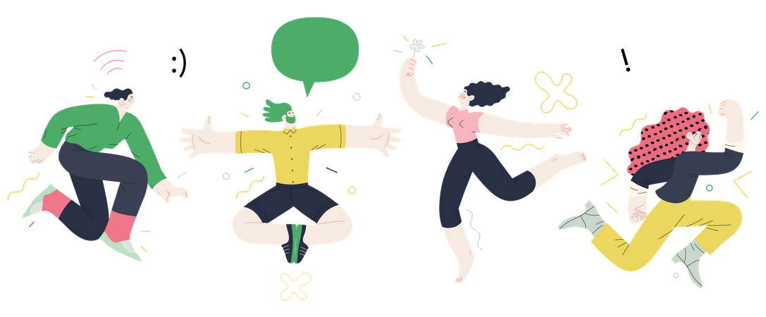 Les gens sautent joyeusement en l’air  Illustration