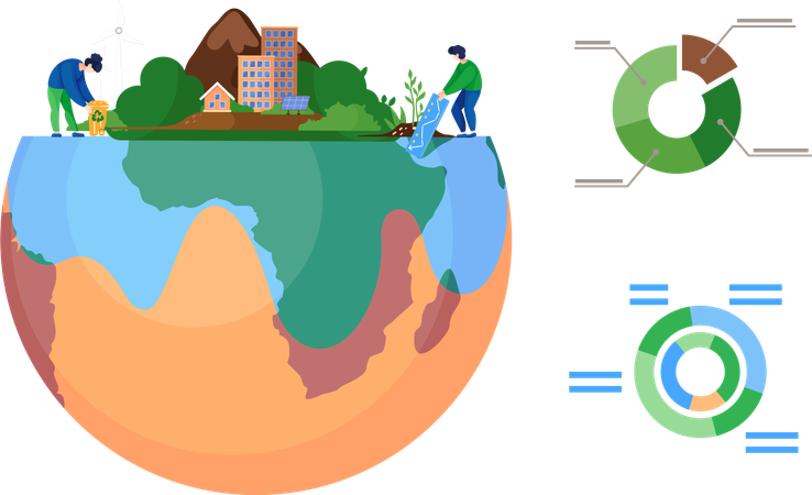 Les gens se préparent pour le jour de la Terre, sauvent la planète, économisent l'énergie  Illustration