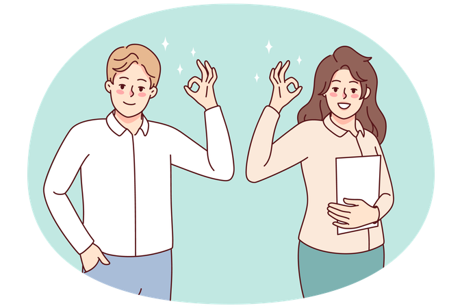Les gens souriants montrent le signe OK  Illustration