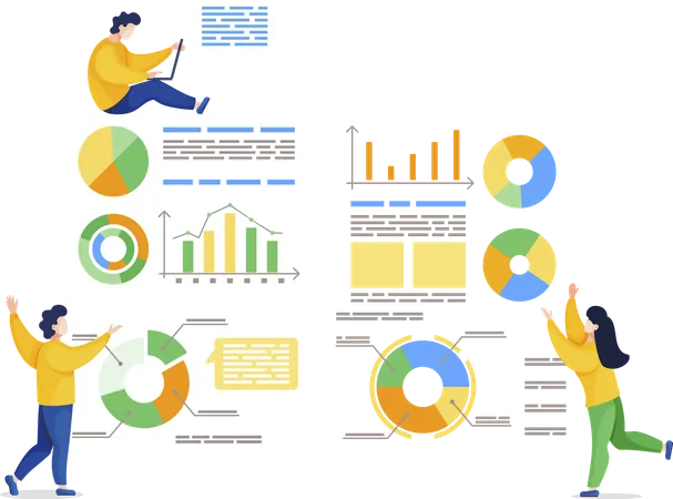 Les gens travaillent sur le rapport de projet  Illustration