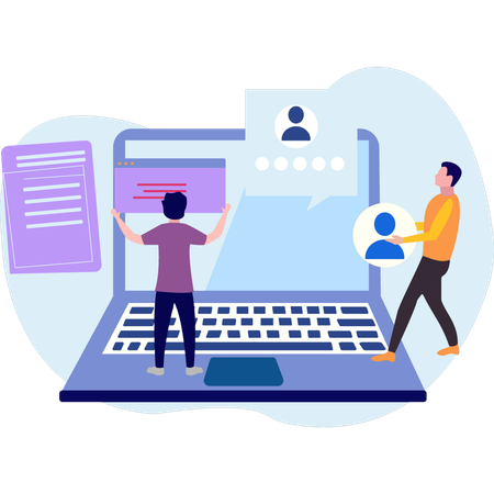 Les gens travaillent sur un compte utilisateur sur un ordinateur portable  Illustration