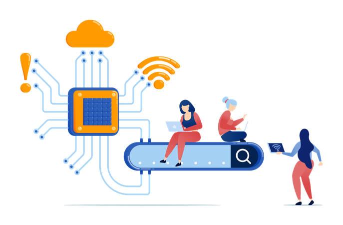 Les gens utilisent des moteurs de recherche équipés de puces et de technologies d'IA pour plus de simplicité et de précision des données  Illustration