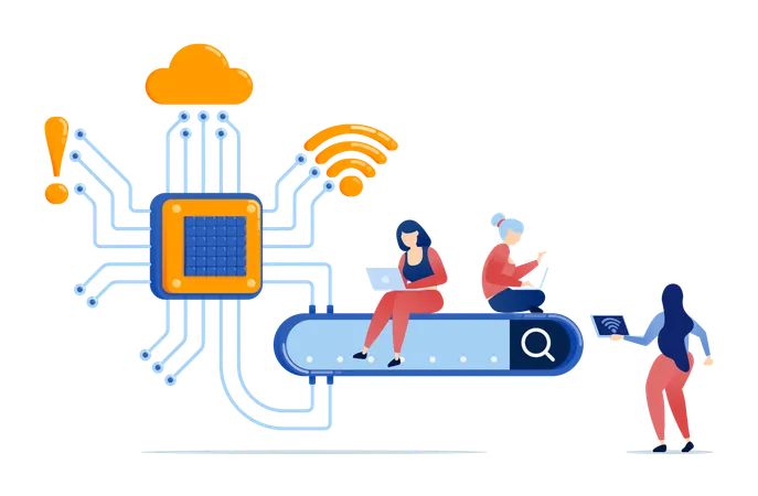 Les gens utilisent des moteurs de recherche équipés de puces et de technologies d'IA pour plus de simplicité et de précision des données  Illustration