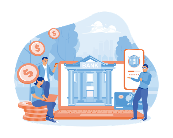 Les gens utilisent les services bancaires en ligne  Illustration