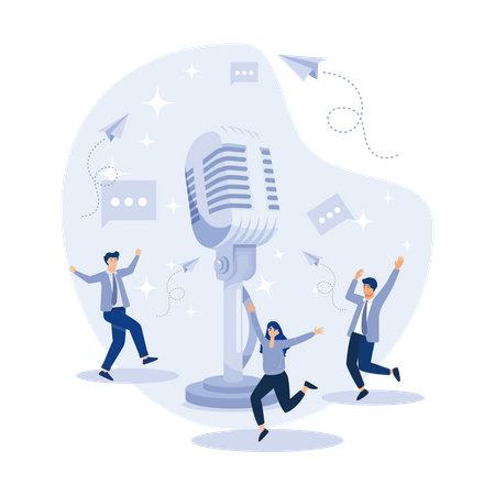 Les gens utilisent un microphone pour enregistrer un message  Illustration