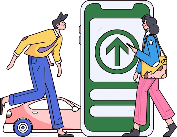 Les jeunes utilisent le service de voiture en ligne pour se déplacer  Illustration