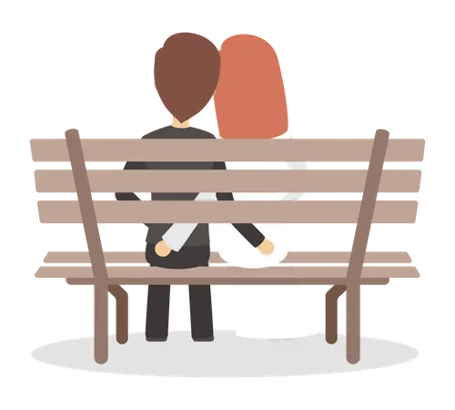 Mariée et marié assis sur un banc  Illustration