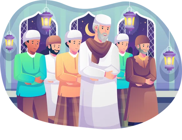 Les musulmans accomplissent des prières tarawih  Illustration