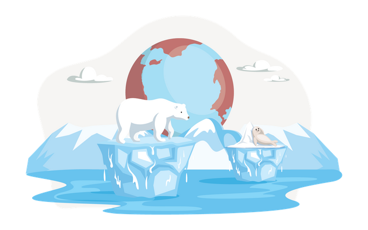 Les ours polaires en difficulté à cause de la fonte des glaces  Illustration
