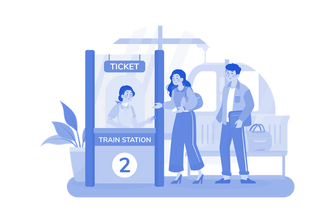 Les passagers font la queue pour s’enregistrer à la gare  Illustration