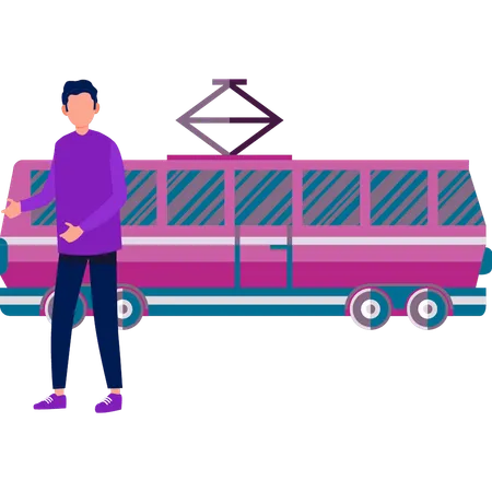 Les passagers sont prêts à monter à bord du bus  Illustration
