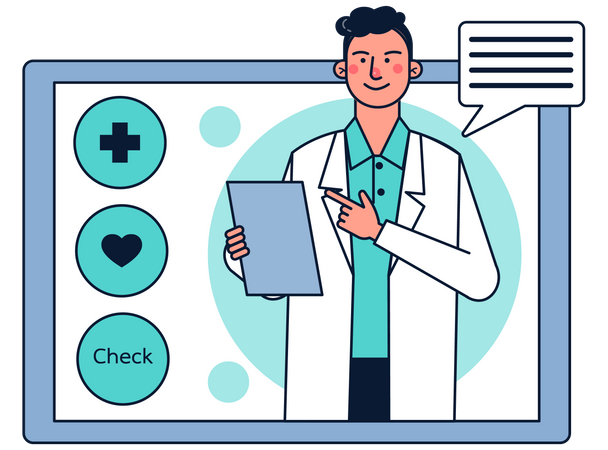 Les patients consultent des médecins via une clinique en ligne  Illustration