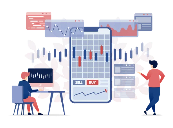 Les gens analysent les augmentations de stock et les investissements  Illustration