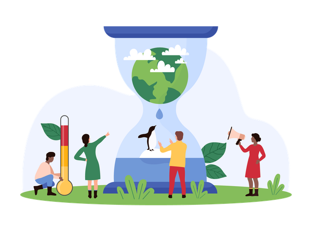 Les personnes travaillant sur la sensibilisation au changement climatique mondial  Illustration