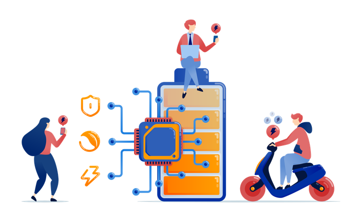 Les puces ou processeurs installés dans les batteries améliorent l'efficacité énergétique et la durabilité en soutenant la gestion intelligente de l'énergie dans les énergies renouvelables.  Illustration