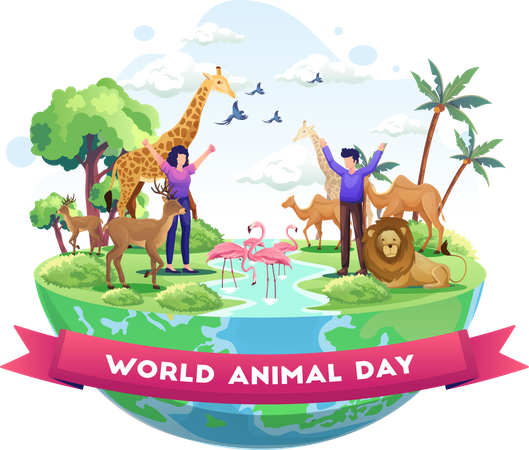 Les travailleurs des réserves fauniques célèbrent la Journée mondiale des animaux dans la forêt  Illustration