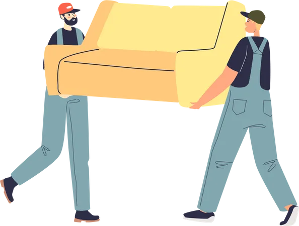 Les travailleurs transportent leur canapé vers leur nouvelle maison  Illustration