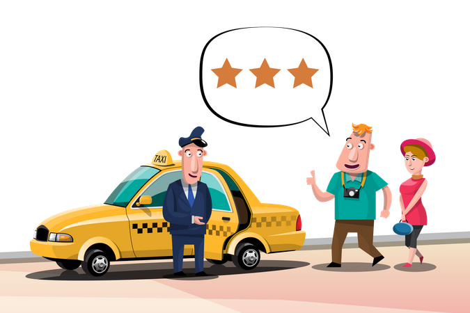 Les voyageurs en taxi évaluent le service de taxi  Illustration