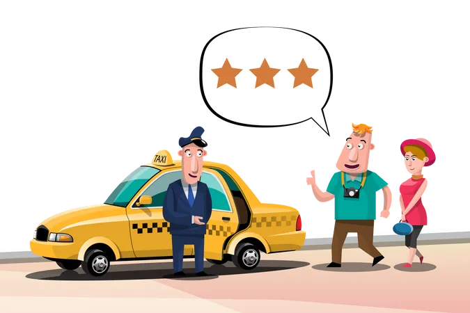 Les voyageurs en taxi évaluent le service de taxi  Illustration