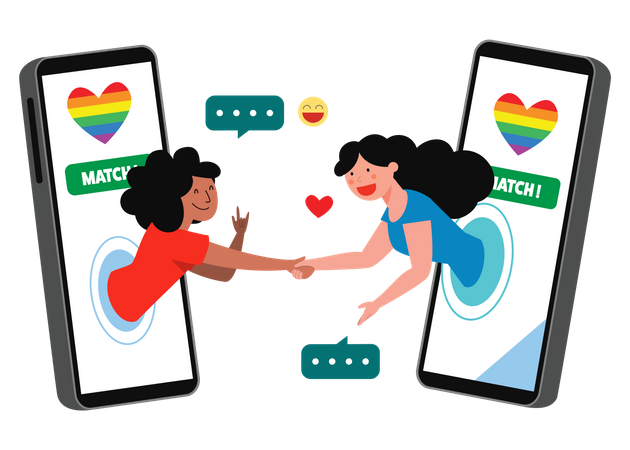 Lesbian couple dating online Illustration