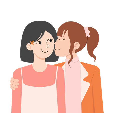 Lesbian couple doing a cheek kiss  Illustration