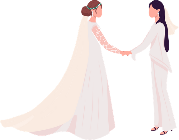 Lesbian couple holding hands Illustration