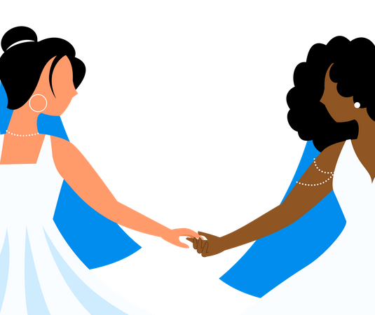 Lesbian couple holding hands  Illustration