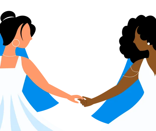 Lesbian couple holding hands  Illustration