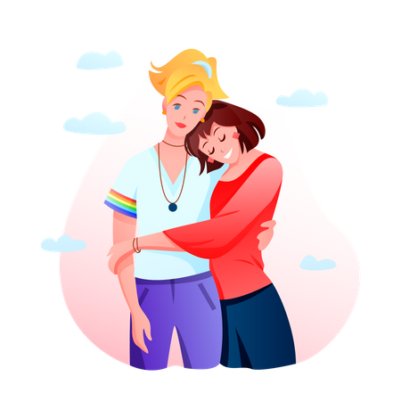Lesbian couple hugging  Illustration