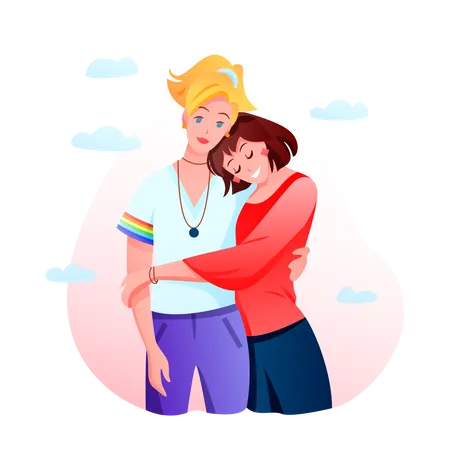 Lesbian couple hugging  Illustration