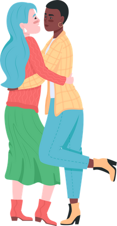 Lesbian couple hugging  Illustration