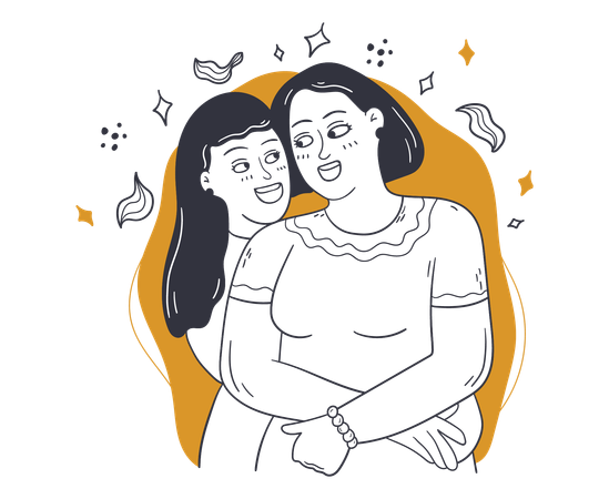 Lesbian couple hugging  Illustration