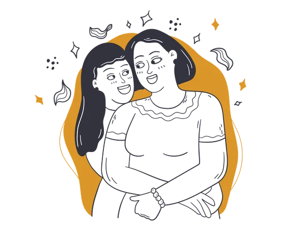 Lesbian couple hugging  Illustration