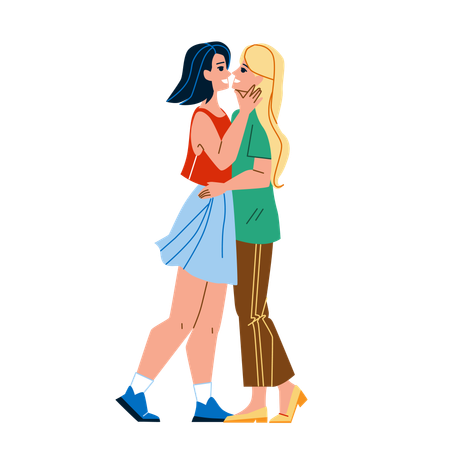 Lesbian Couple Kiss And Embrace Together  Illustration