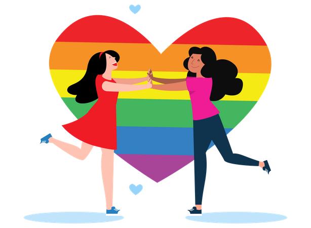 Lesbian couple meeting each other Illustration