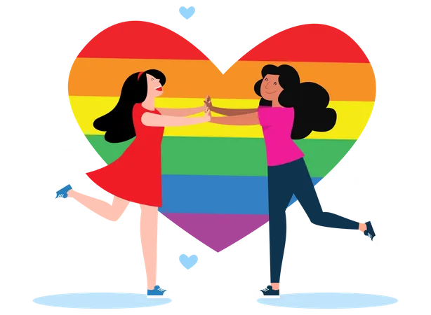 Lesbian couple meeting each other Illustration