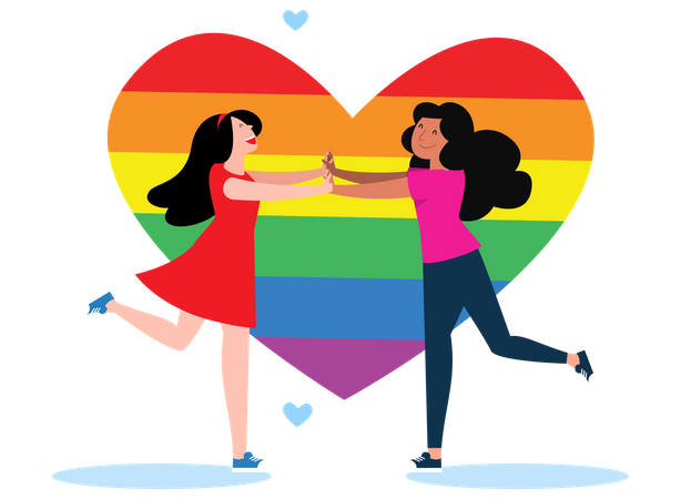 Lesbian couple meeting each other  Illustration