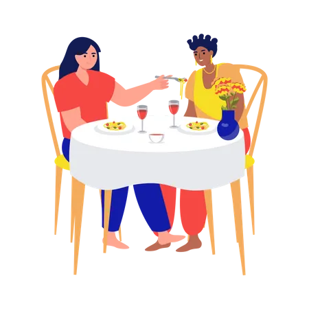 Lesbian Couple on dinner date Illustration