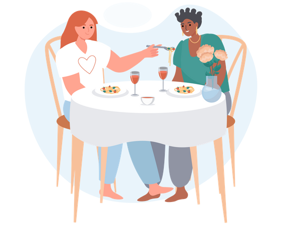 Lesbian Couple on dinner date  Illustration