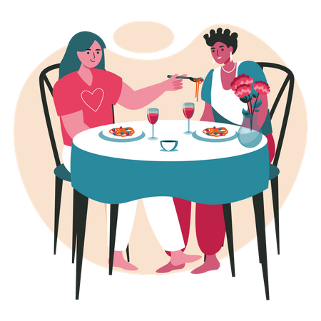 Lesbian Couple on dinner date  Illustration