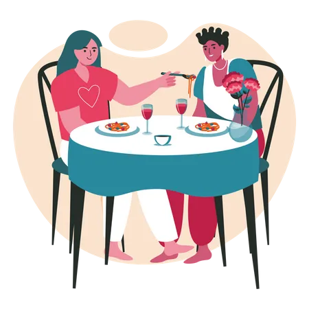 Lesbian Couple on dinner date  Illustration