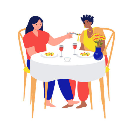 Lesbian Couple on dinner date  Illustration