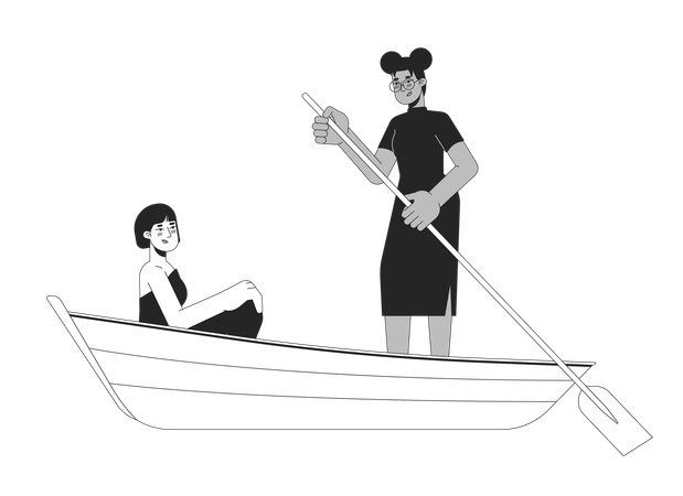 Lesbian couple on romantic boat ride  Illustration
