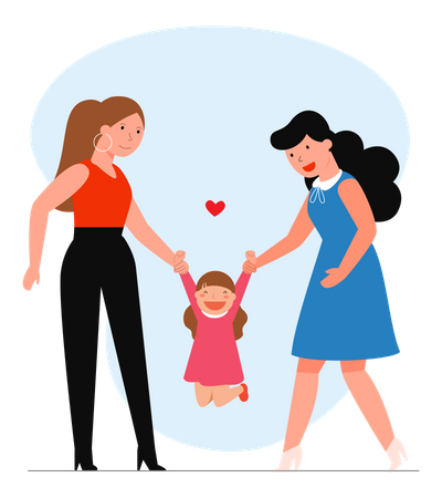 Lesbian couple playing with the child Illustration