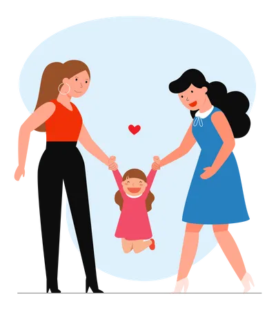 Lesbian couple playing with the child Illustration