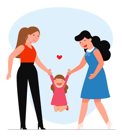 Lesbian couple playing with the child  Illustration