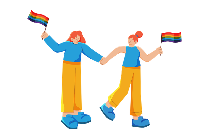 Lesbian couple protesting for community equality  Illustration