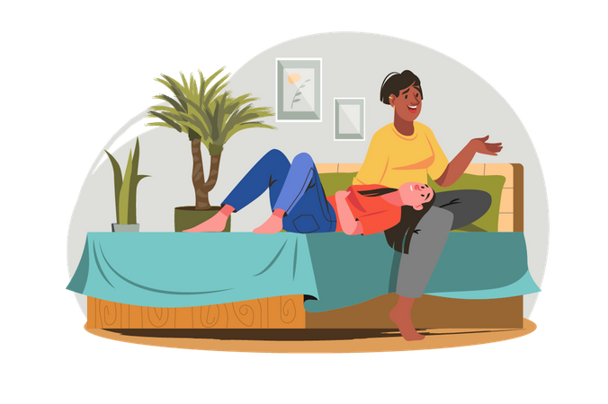 Lesbian couple relaxing at home  Illustration