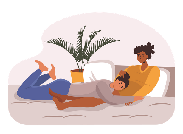 Lesbian couple relaxing on bed  Illustration